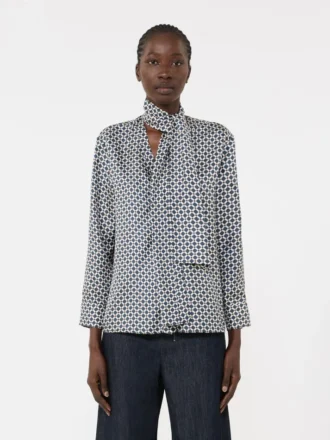 Printed silk shirt, midnightblue
