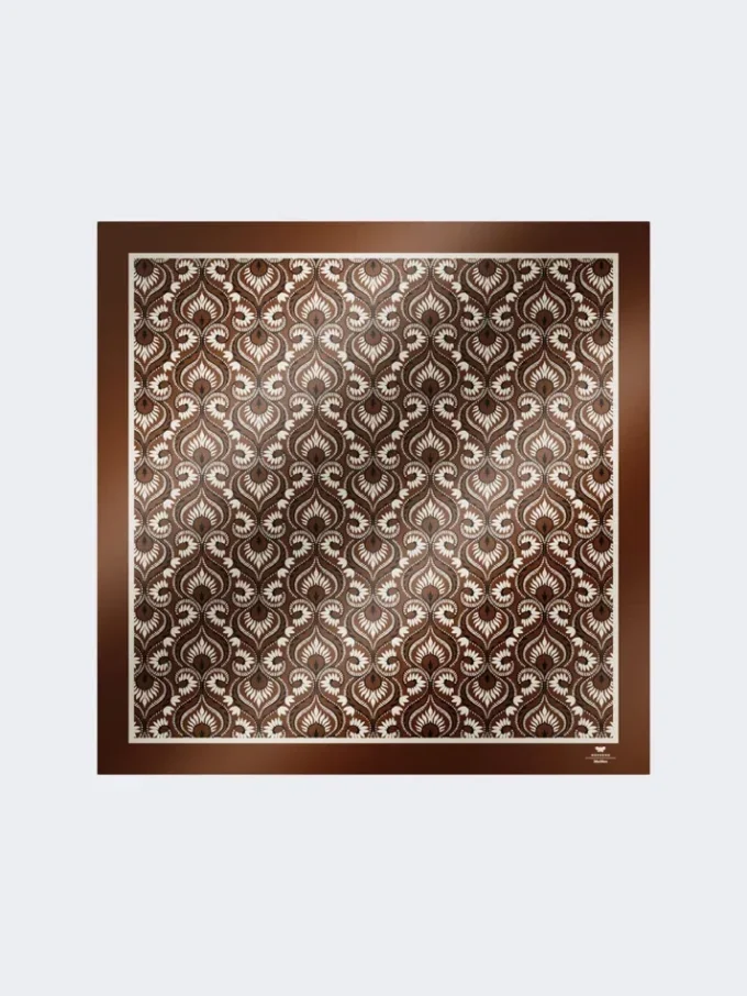 Printed silk square foulard, caramel Printed silk square foulard, caramel