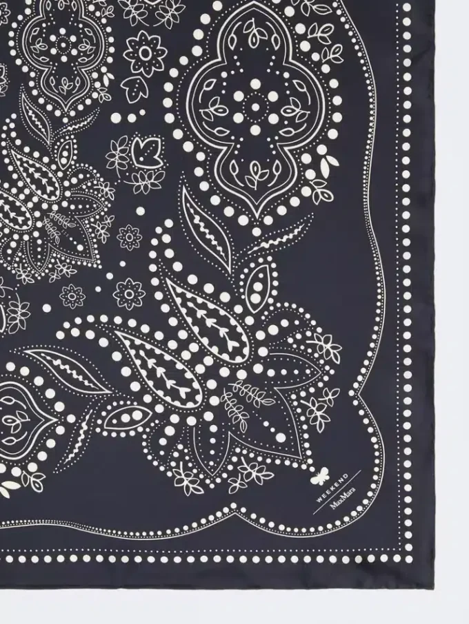 Printed silk square foulard, midnightblue Printed silk square foulard, midnightblue