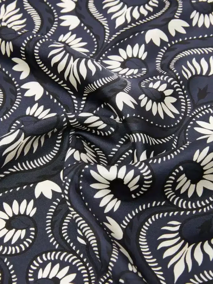 Printed silk square foulard, navy Printed silk square foulard, navy