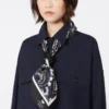 Printed silk square foulard, navy Printed silk square foulard, navy