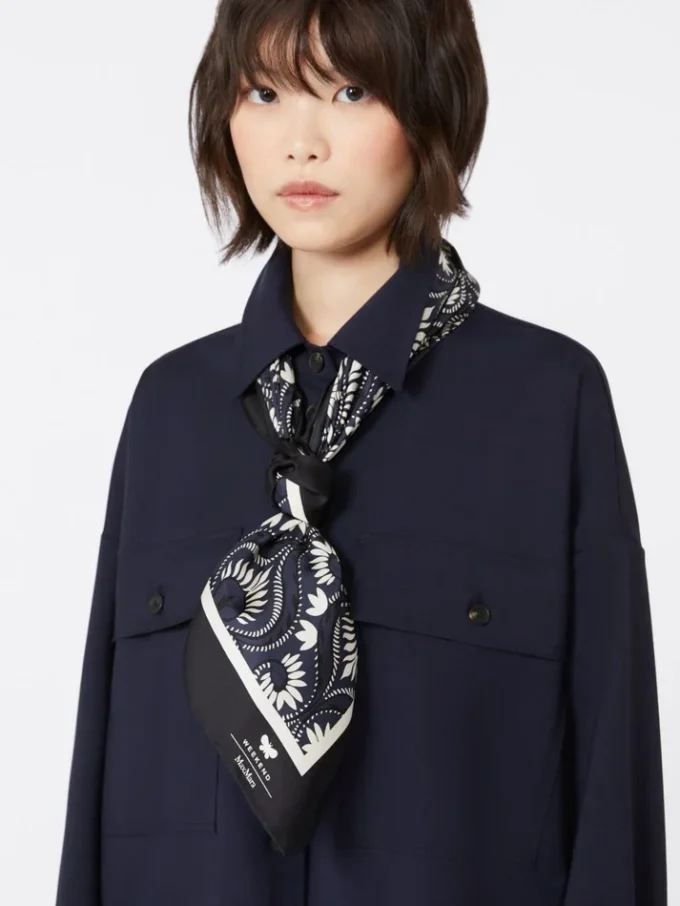Printed silk square foulard, navy Printed silk square foulard, navy