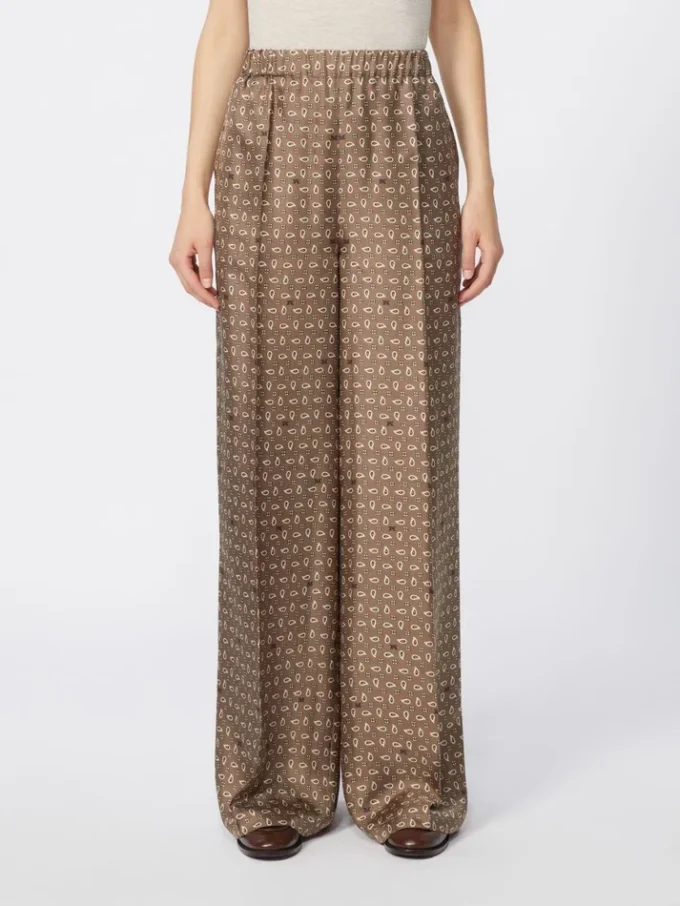 Printed silk trousers, mud