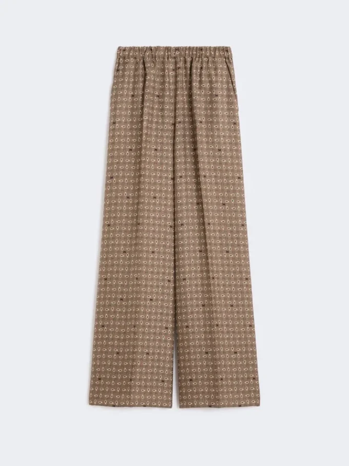 Printed silk trousers, mud