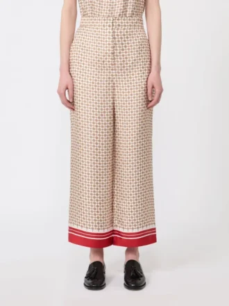 Printed silk trousers, red