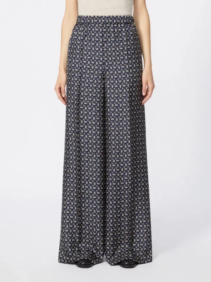 Printed silk trousers, ultramarine
