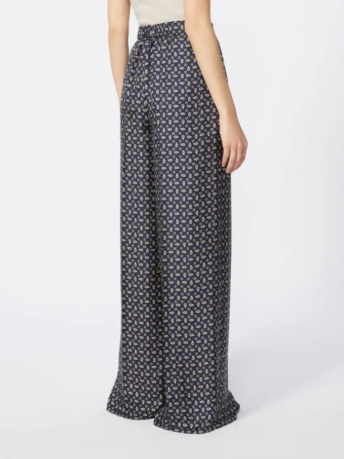 Printed silk trousers, ultramarine