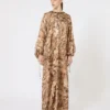 Printed silk tunic dress, gold