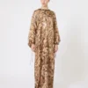 Printed silk tunic dress, gold