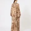 Printed silk tunic dress, gold