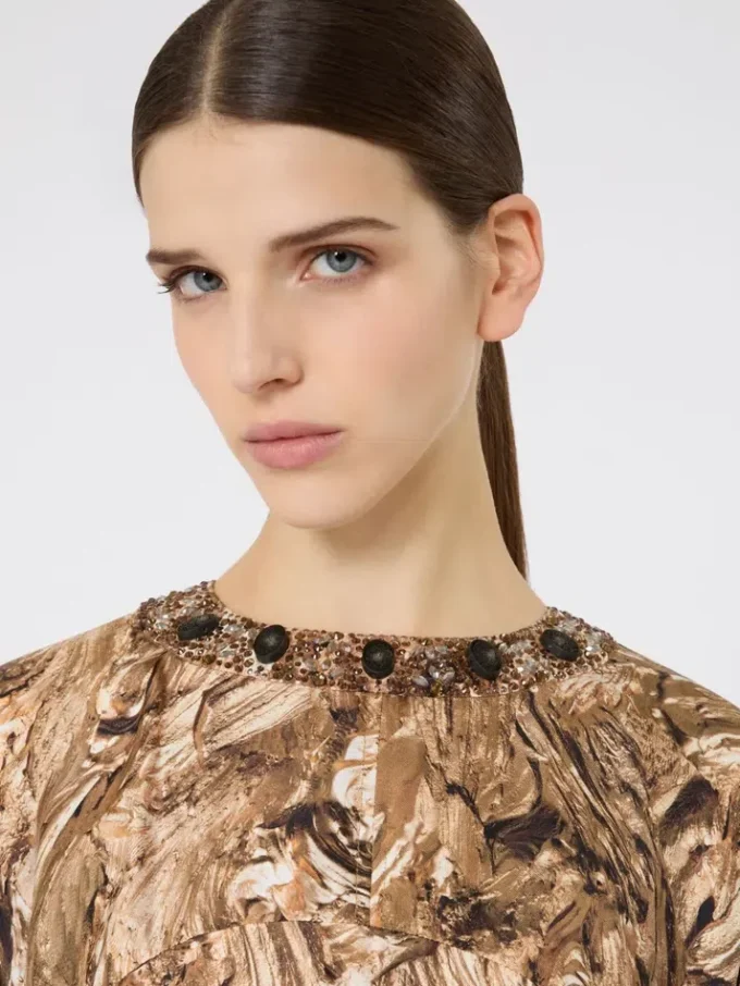 Printed silk tunic dress, gold