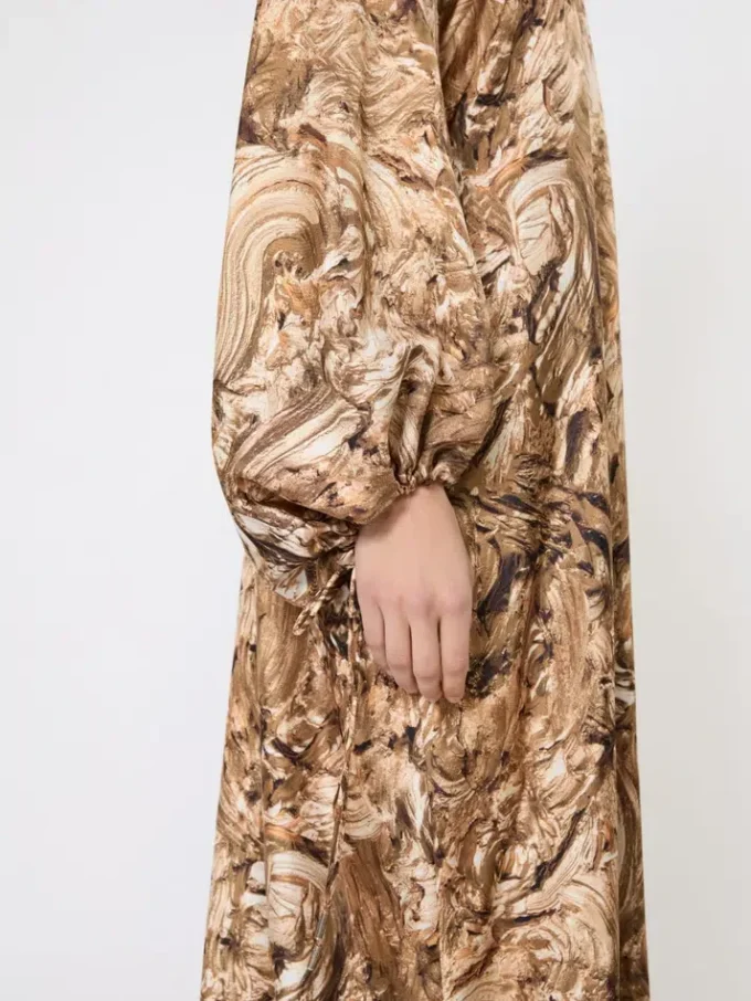 Printed silk tunic dress, gold