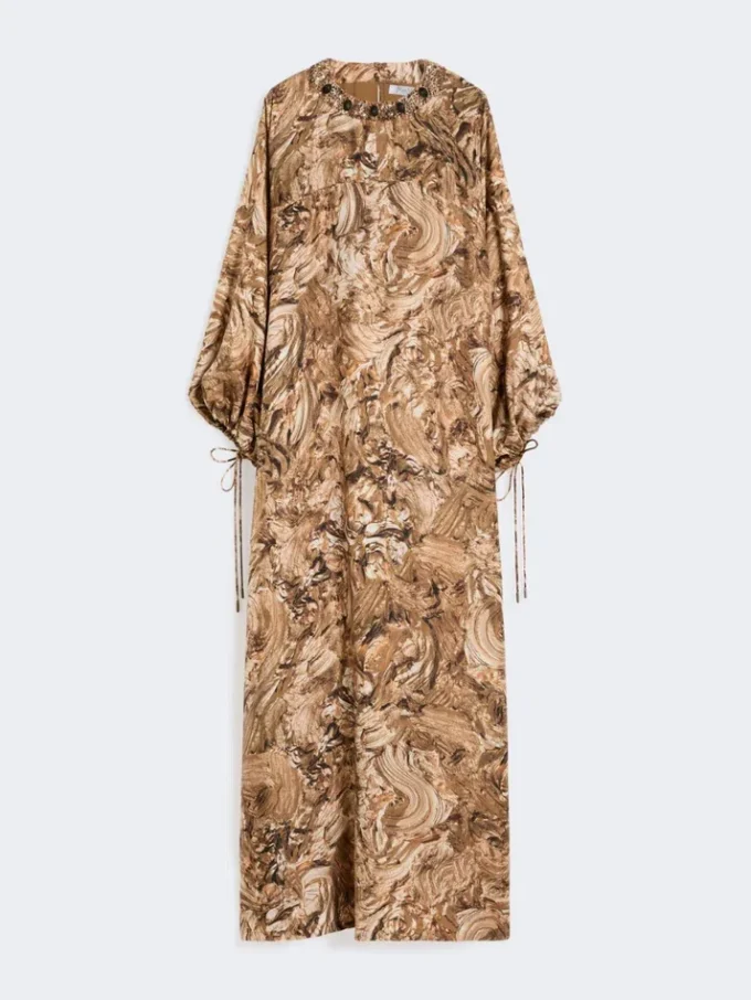 Printed silk tunic dress, gold
