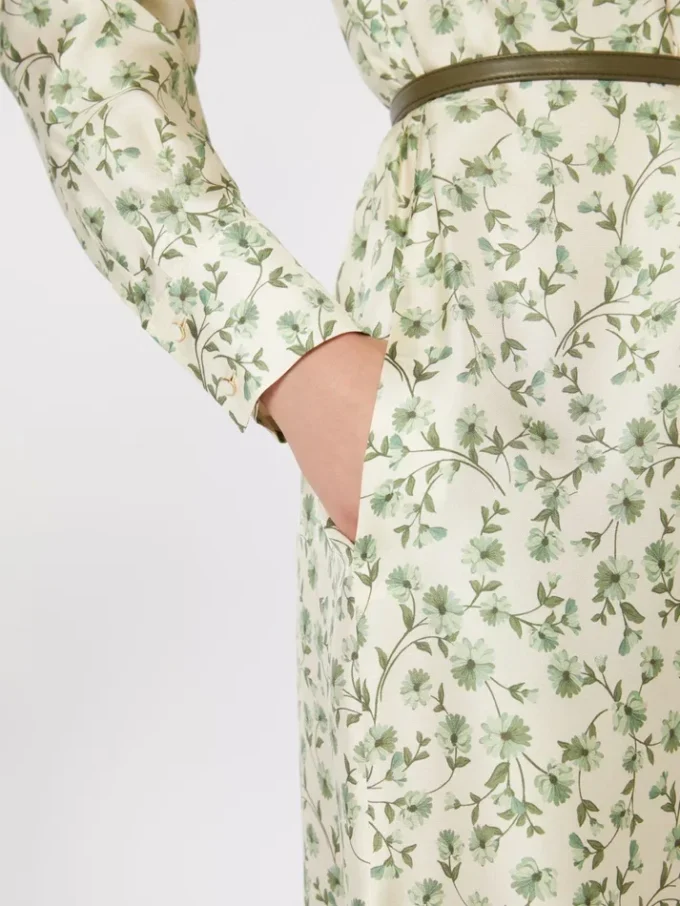 Printed silk twill dress, ivory Printed silk twill dress, ivory