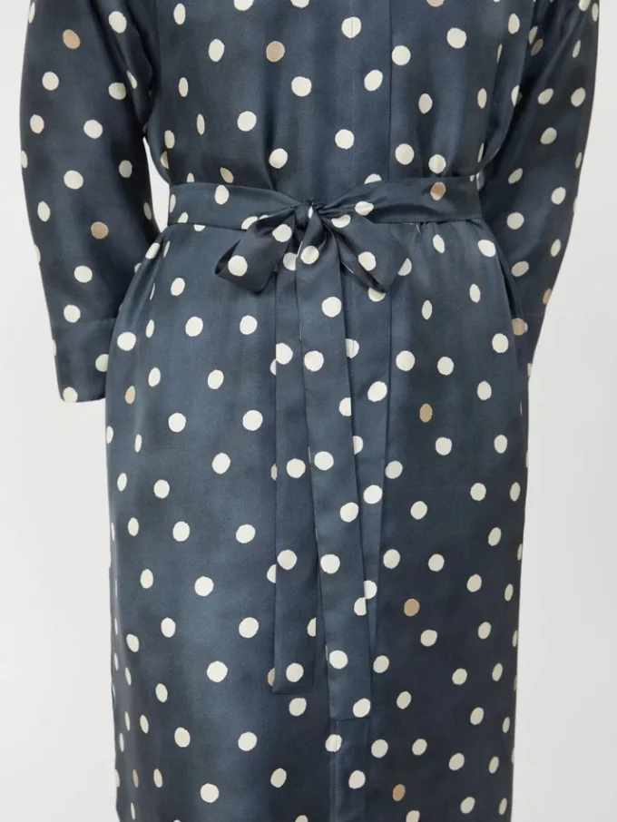 Printed silk twill dress, ultramarine