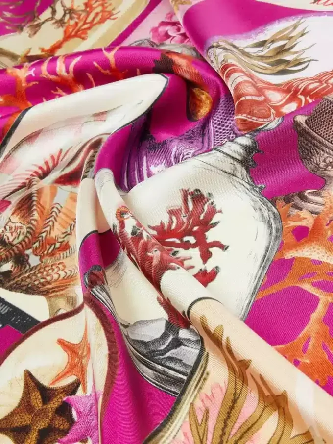 Printed silk twill oversized scarf, fuchsia