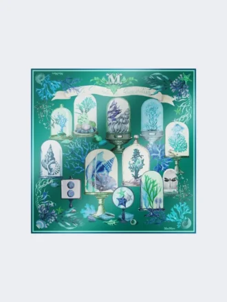 Printed silk twill oversized scarf, green