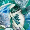 Printed silk twill oversized scarf, green