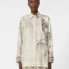 Printed silk twill shirt, ivory