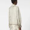 Printed silk twill shirt, ivory