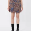 Printed stretch cotton short skirt, tobacco