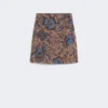 Printed stretch cotton short skirt, tobacco