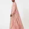 Printed twill kaftan dress, coral