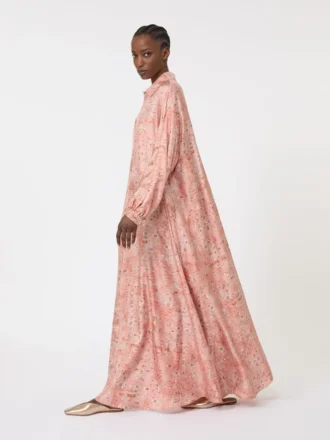 Printed twill kaftan dress, coral