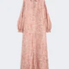 Printed twill kaftan dress, coral