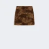 Printed velvet mini skirt, camel