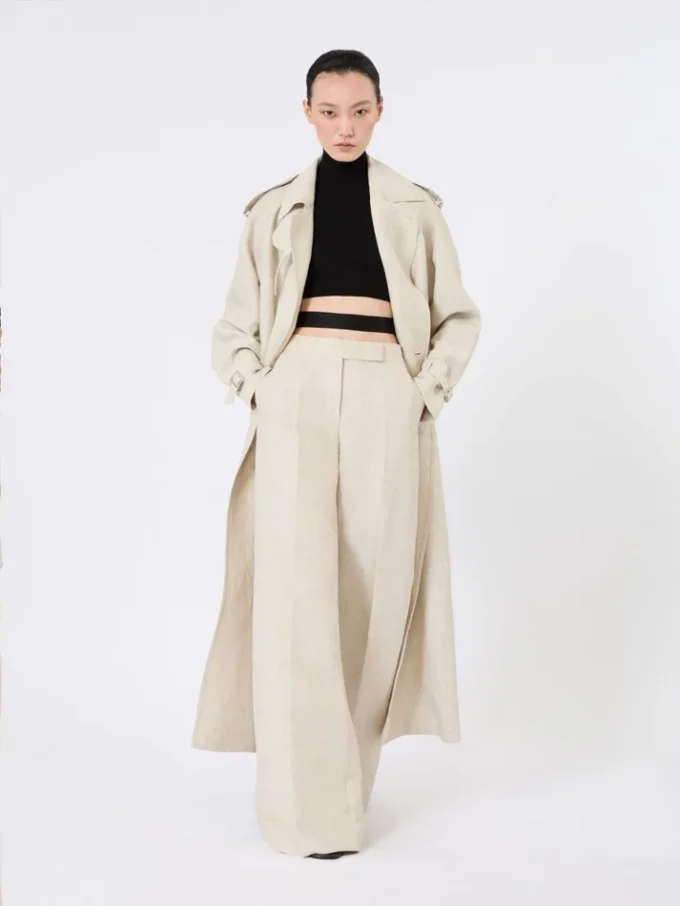 Pure linen drill double-breasted duster coat, sand Pure linen drill double-breasted duster coat, sand