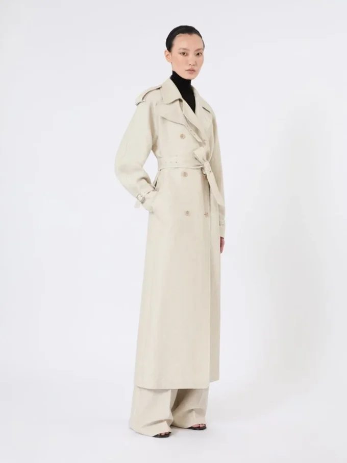 Pure linen drill double-breasted duster coat, sand Pure linen drill double-breasted duster coat, sand