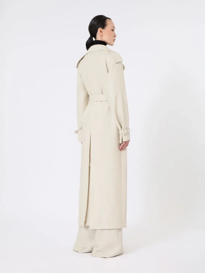 Pure linen drill double-breasted duster coat, sand Pure linen drill double-breasted duster coat, sand
