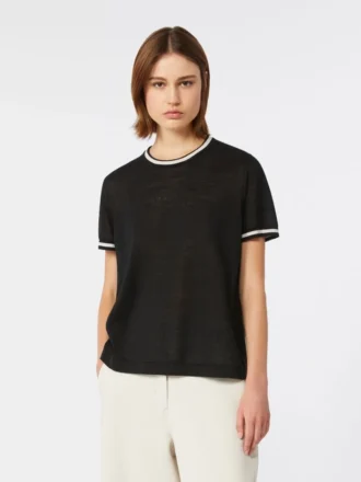 Pure linen yarn sweater, black