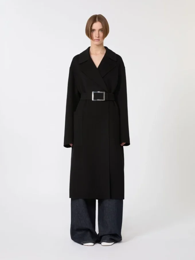 Pure wool robe coat, black
