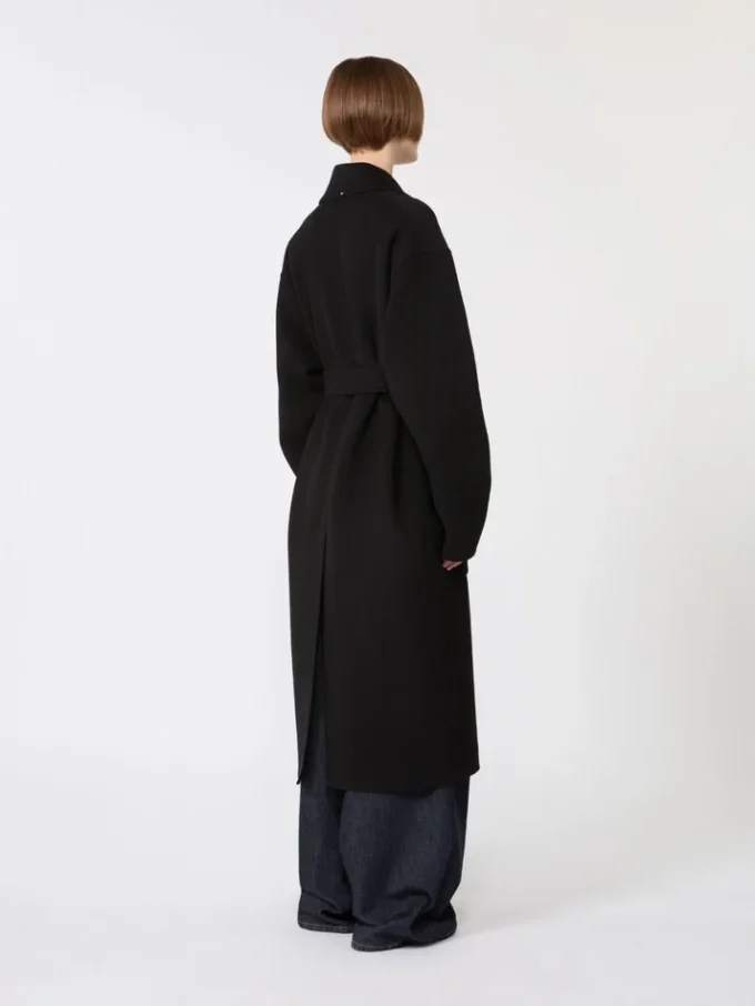 Pure wool robe coat, black