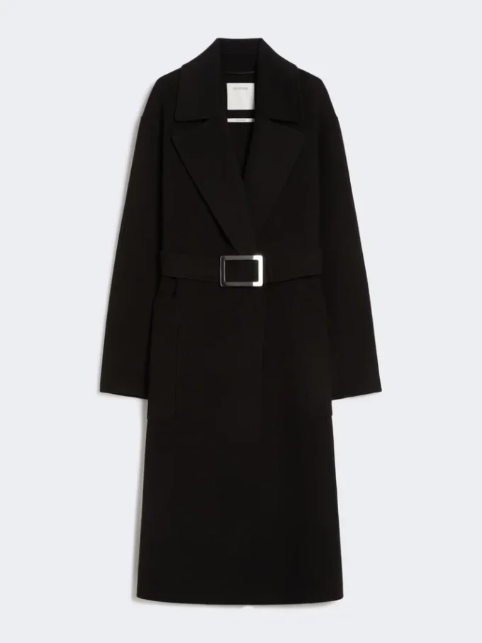 Pure wool robe coat, black