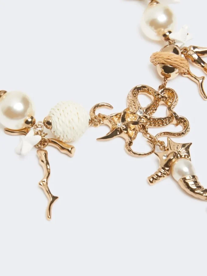 "abissi" metal and raffia choker necklace, gold