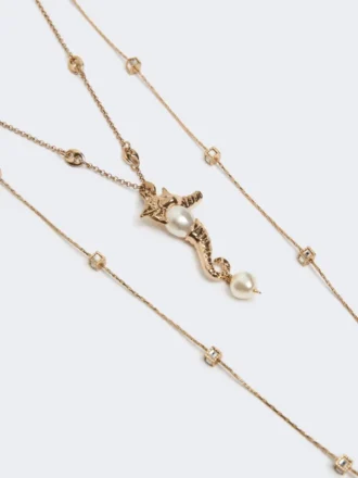 "abissi" metallic necklace with rhinestones, gold