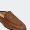 Raffia-effect canvas mules, amber brown