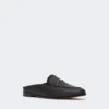 Raffia-effect canvas mules, black