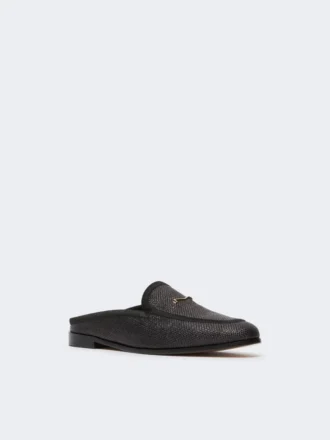 Raffia-effect canvas mules, black