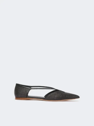 Raffia-look basketweave ballet flats, black