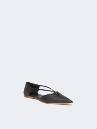 Raffia-look basketweave ballet flats, black