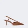 Raffia-look canvas slingbacks, amber brown