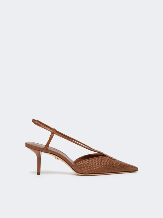 Raffia-look canvas slingbacks, amber brown