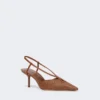 Raffia-look canvas slingbacks, amber brown