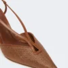 Raffia-look canvas slingbacks, amber brown
