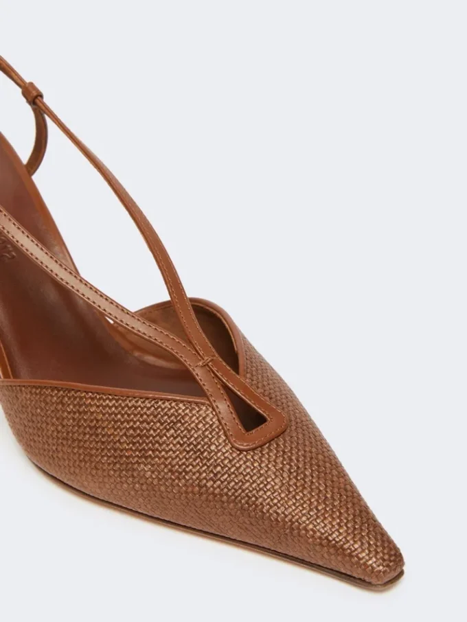 Raffia-look canvas slingbacks, amber brown