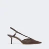 Raffia-look canvas slingbacks, dark brown